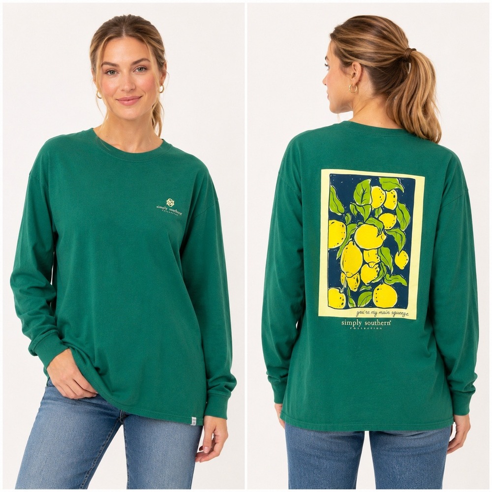 Simply Southern Green Prep Long Sleeve Lemon Graphic Tee You're My Main Squeeze